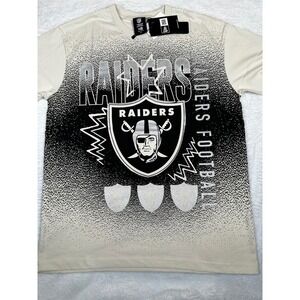 New Era Las Vegas Raiders NFL T-Shirt Cream Black Silver Glitter Mens Medium NWT